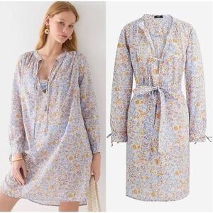 J.Crew Tie Waist Tunic Beach Dress Blue and Orange  Floral NWT